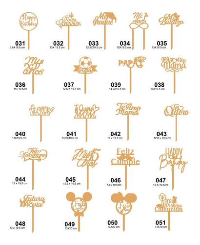 Imagen 3 de 9 de 100 Letreros Pastel Cake Topper Variedad Fiesta - Mdf 3mm