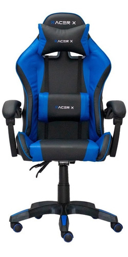 Cadeira de escritório Racer X Comfort gamer ergonômica  preto e azul com estofado de pu