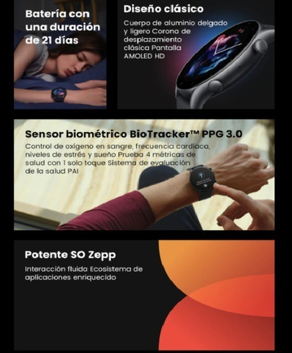 Smartwatch Amazfit Fashion GTR 3 1.39" caja de aleación de aluminio thunder black, malla thunder black de silicona