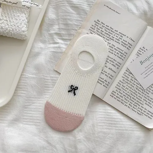 3pairs New Bow Boat Socks Invisible Soft Cotton Crew Socks