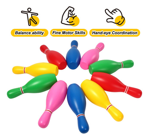 Boliche De Plastico Para Niños 10 Pinos Y 2 Bolas Multicolor Liso