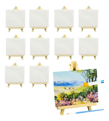 Mini Caballete De Madera Con Lienzo Para Pintura 10 Piezas