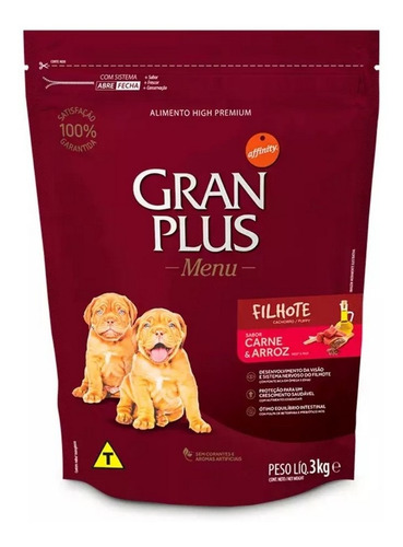 Granplus Ração Menu P/ Cães Filhotes M E G Carne E Arroz 3kg