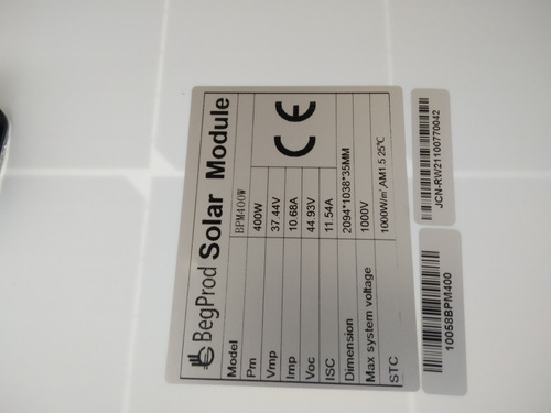 Imagen 2 de 8 de Panel Solar 400w. 37v - 10.68a Max Monocristalino