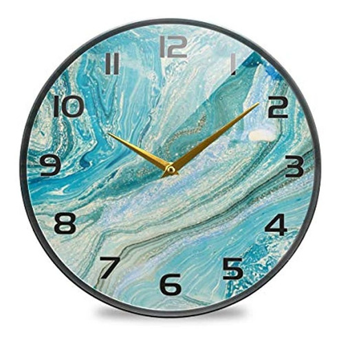 Reloj De Pared Con Textura De Mármol, Color Azul Y Dorado