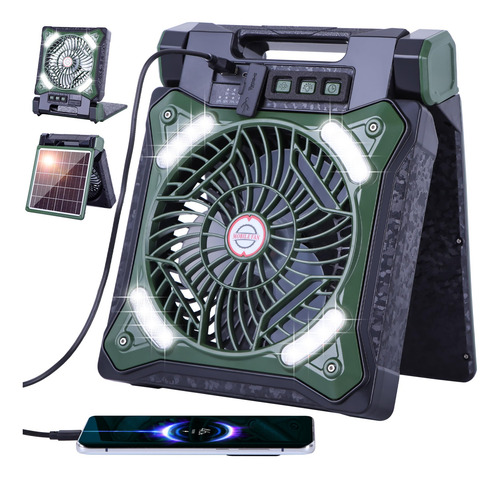 Ventilador Solar Camping Recargable Con Linterna Led Y Energ