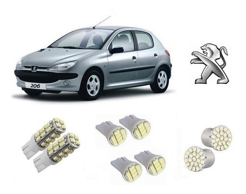 Kit 8 Lampadas Leds Smd Pingo Teto Placa Re Peugeot 206