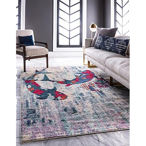 Positano Collection Coastal Modern Koi Fish Beige Area ...