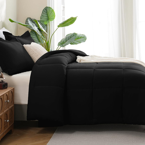 Juego De Edredón Cozylux Tamaño King Negro Con 1 Edredón Y 2