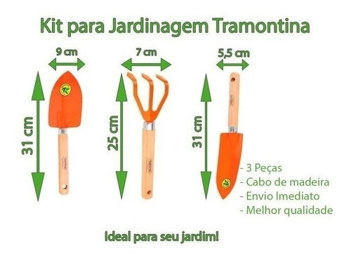 Conjunto Jardinagem Tramontina 3 Peças Cabo Madeira + Luva