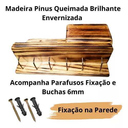 Porta Chaves Madeira Pinus c/ 6 ganchos