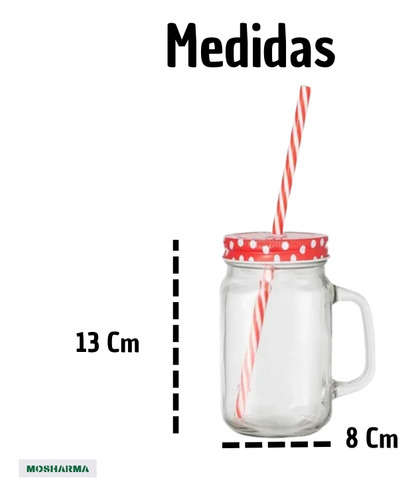 Frasco Jarro Vaso Vidrio 480ml Mosharma Con Tapa Y Sorbete Colores Manija Souvenir