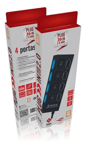 Kit Com 8 Plug In 2.0 Hub Usb 4 Portas Usb Mb Tech