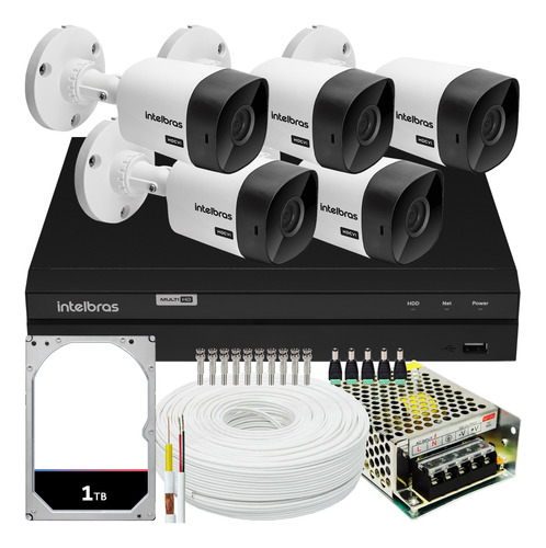 Kit Cftv Intelbras 5 Câmeras Vhc 1120 720p Dvr Mhdx 1208 1tb