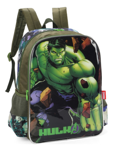 Mochila De Costas G Infantil Escolar Marvel Avengers Hulk Cor Verde Desenho do tecido Incrível Hulk