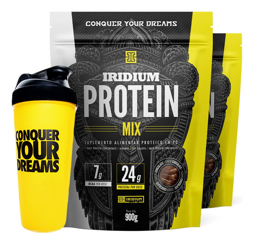 Kit 2x Whey Protein Mix 900g + Coqueteleira Iridium Labs Sabor Chocolate