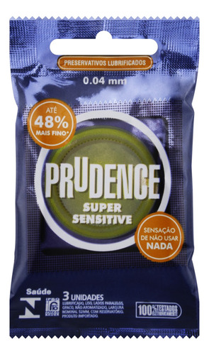 Preservativo Lubrificado Super Sensitive Prudence Pacote 3 Unidades