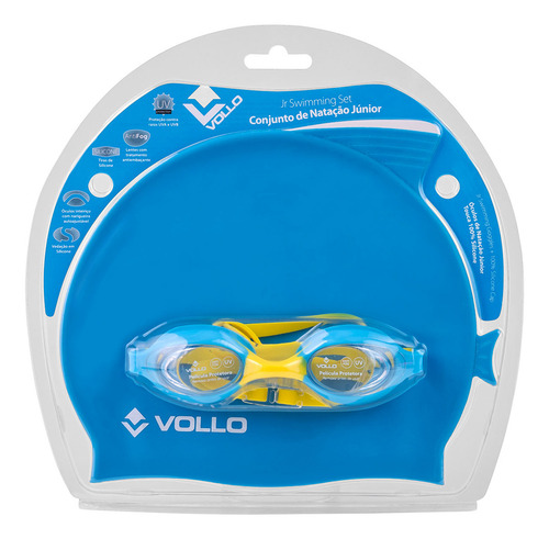 Kit de Natação Infantil Vollo Óculos Giant Dolphin e Touca de Silicone Azul