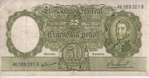 Bottero 2028 - Billete De 50 Pesos Mon. Nac. Año 1969 - Mb+