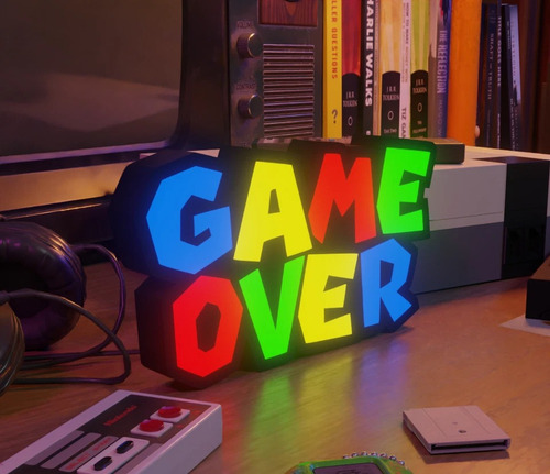 Cuadro Cartel Led Game Over Super Mario Negro