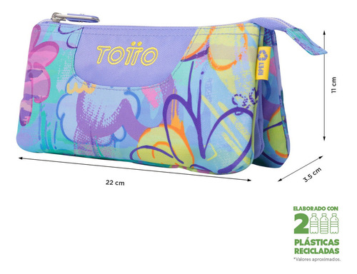 Totto Lapicera Para Niño | Con Triple Bolsillo Tablero Flores Lisa