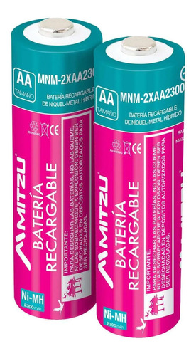 Pilas Recargables Mitzu Original Aa 2300 Mah 1.2 Par Doble A