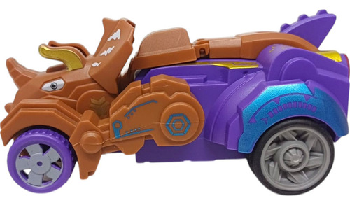 Auto A Fricción Dinosaurio Choca Y Se Abre Color Marrón Personaje Triceratops