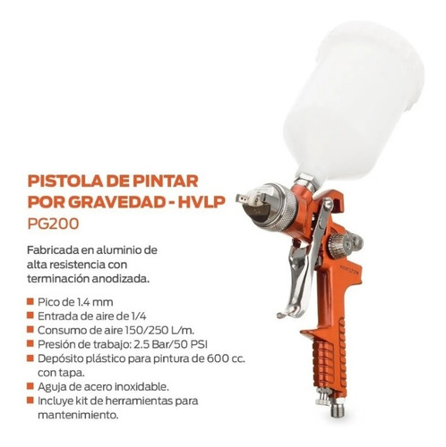 Imagen 1 de 10 de Pistola Pintar Soplete Hvlp Manómetro Hamilton Prof Pg200r