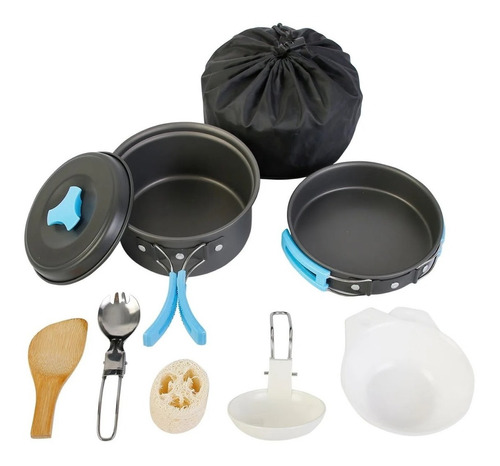 Set Cocina Marmita Camping Mochilero 7 Piezas Aluminio