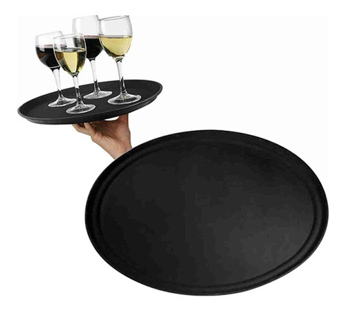 Bandeja Mozo Antideslizante Circular Alta Calidad 45 Cm Color Negro