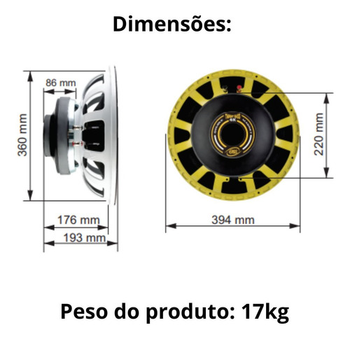 Woofer Eros 2000 Rms Target Bass 4.0 15 Polegadas Target 4k