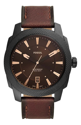 Relógio Fossil Masculino Machine Social Fs5972/0pn Couro Aço Cor da correia Marrom Cor do bisel Preto Cor do fundo Marrom