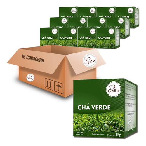 Kit Com 12cxs Chá Verde Premium Qvita 10 Sachês 15g