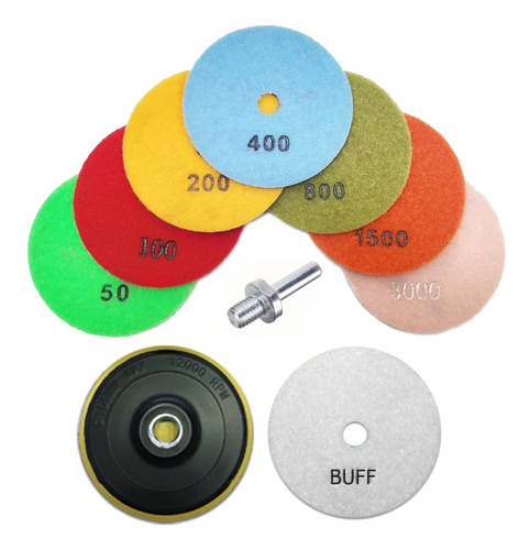 Combo Lija Diamantada 100mm Kit X7 Pule Seco +buff+adap+boq