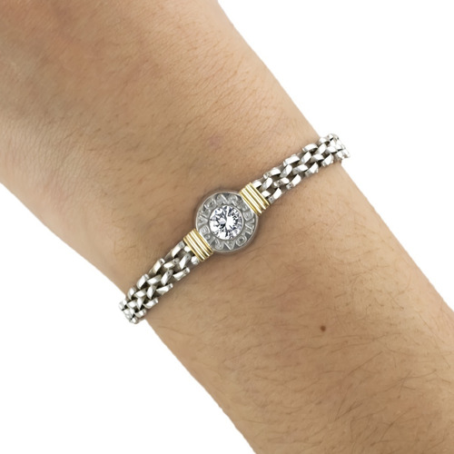 Imagen 6 de 10 de Pulsera Plata Y Oro Mujer Cubic Y Onix - Payasón Regalo