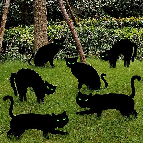 Letrero Reflectante De Halloween Con Forma De Gato Negro, 4 Color De La Estructura Negro