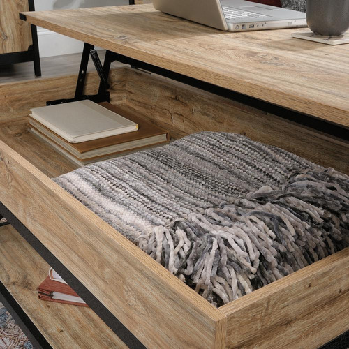 Mesa De Centro Con Tapa Elevable De Roble Al Carbono Color Café claro