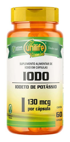 Iodo Iodeto De Potassio 450mg 60 Cápsulas - Unilife Sabor Without flavor