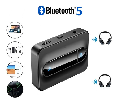 Imagen 2 de 8 de Transmisor Bluetooth 5.0 Escucha 2 Audífonos Tv Pc Sin Cable
