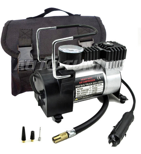 Imagen 1 de 4 de Compresor Portatil 12v De Aire Autos Metalico + Bolso