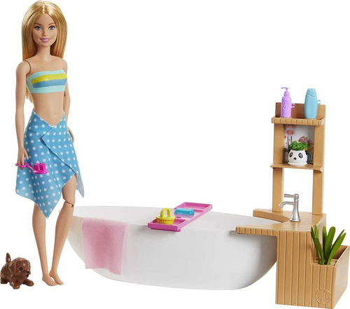 Barbie Muñeca De Baño Con Gas Y Set De Juego, Rubia, Con B