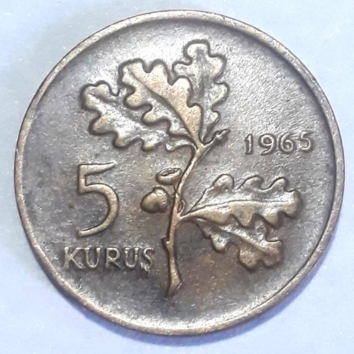 Moneda De 5 Kurus, Turquía, 1965, Km#890.1