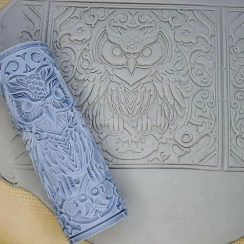 Rodillo De Textura De Arcilla Búho 4 Pulgadas Para Cerámica