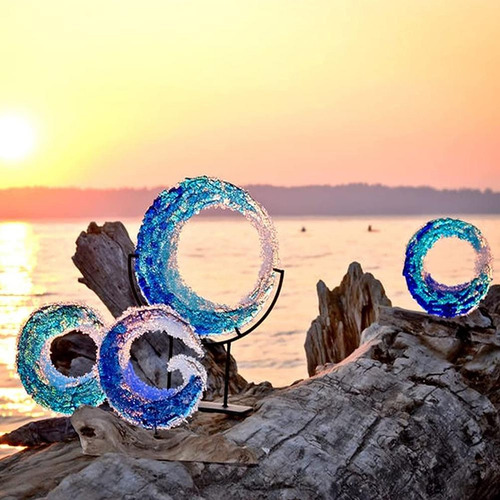 Arte De Adornos Azules Con Escultura Oceánica Para Decoració