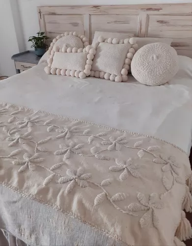 Pie de cama tejido en telar - Telar de varillas - Pie de cama