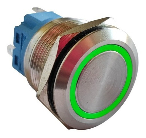 Pulsador De Metal Led Verde 22mm Con Retención + Cable Conec