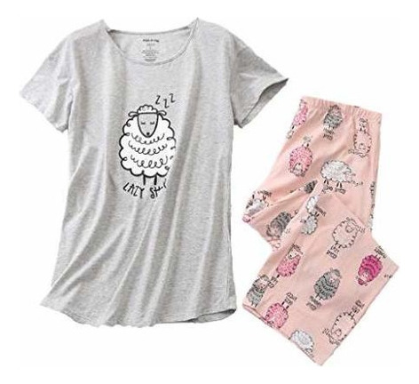 Pijama Para Mujer Con Pantalones Capri Y Camisetas Cortas De