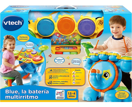 Imagen 4 de 9 de Vtech Blue Bateria Infantil Multirritmo Con Luz Y Sonido