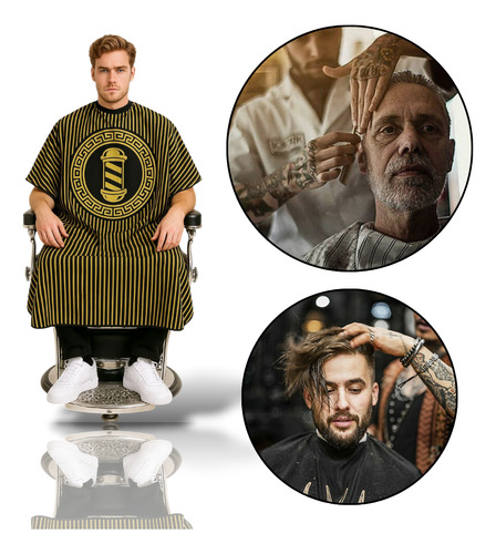Kit Combo Set De 3 Capas De Barbería Peluquería Profesional Capa Polo De Barbería Amarillo