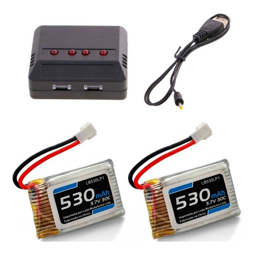 Carregador + 2x Bateria Lipo 1s 530mah 30c Mini Drone Voltagem De Entrada